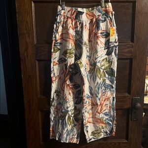 C&C California Multicolor Leaf Print Wide Leg Pants, Size L, NWT